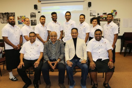 Fijian Students Association members with Professor Steven Ratuva and visiting speaker, Kaliopate Tavola